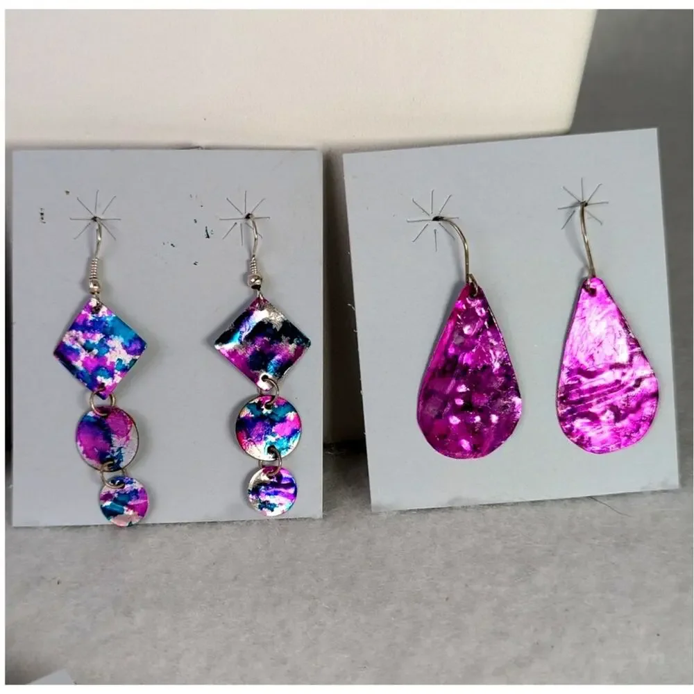 6 prs earrings Magic metals painted aluminum lightweight dangle french wires NWT